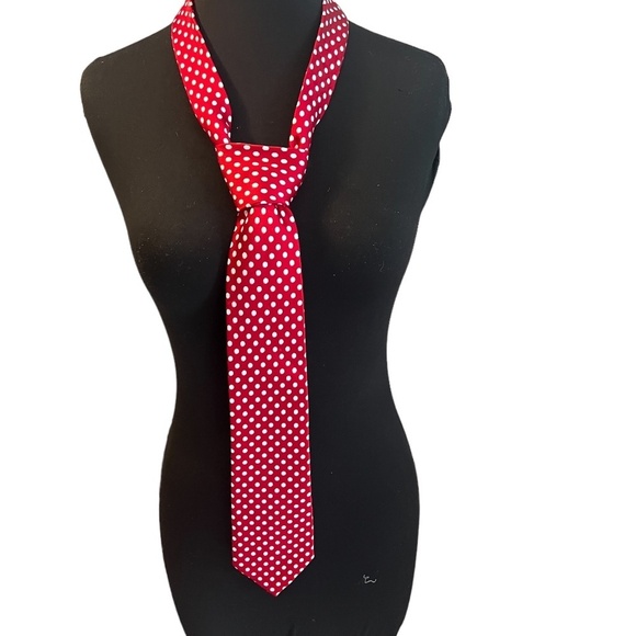 SEAN JOHN Red White Polka Dot 100% Silk Twill Classic Tie - Picture 1 of 7